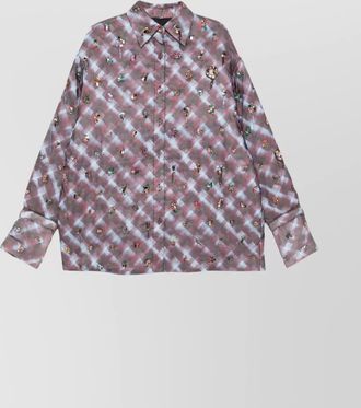 Dries Van Noten checkered long sleeve embroidered top