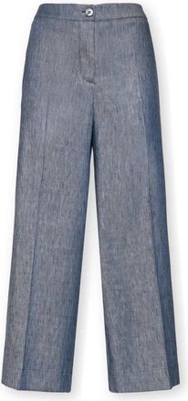 Elena Miro Gecropte linnen broeken met denim-effect - Dames - Vrijetijds broeken - Blauw - 4XL - Denim - Broeken