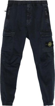 Stone Island Cargo broek met elastische manchetten - Heren - Slim Fit Broeken - Blauw - W40 - Katoen - Broeken