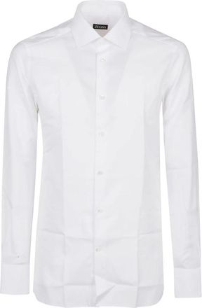 Ermenegildo Zegna Klassiek overhemd met lange mouwen - Heren - Zakelijke Overhemden - Wit - 2XL - Katoen - Overhemden
