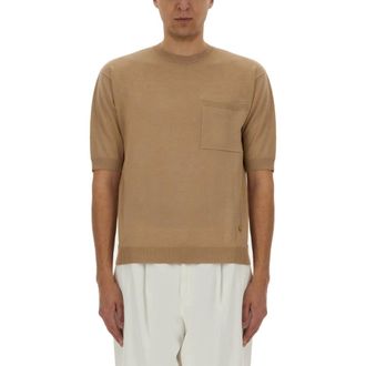 Moschino Round-neck Knitwear, male, Beige, Size: S Wool and Silk Pullover Golden M