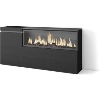 Skraut Home Aparadores Para Sal&oacute;n, Gran Capacidad De Almacenaje, 160, 3 Puertas, Chimenea El&eacute;ctrica Xxl, Estilo Moderno, Negro - Skraut Home