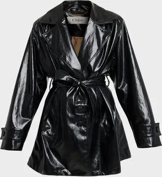 Chlo&eacute; Shiny Belted Short Trench Coat