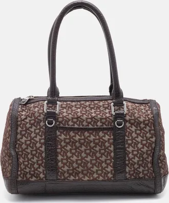 DKNY Dkny Dark Brown Signature Canvas And Leather Satchel