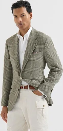 Brunello Cucinelli Comfort wool and cashmere Prince of Wales flannel deconstructed blazer in Military at Nordstrom, Size 44