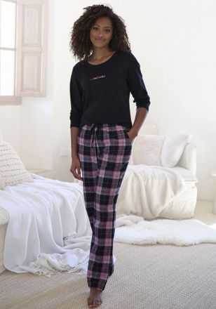 Vivance Pyjama VIVANCE DREAMS, Damen, Gr. 32, pink, Flanell, Obermaterial: 100% Baumwolle. Oberteil: 100% Baumwolle, mehrfarbig, meliert, lang, Rundhals, Home