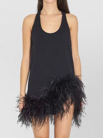 The Attico feather trimmed rib mini dress