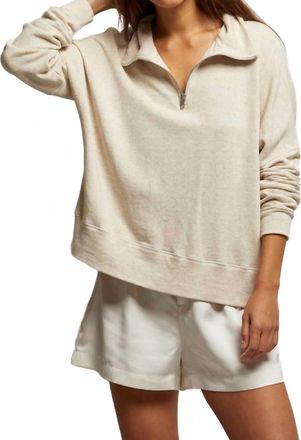 perfectwhitetee Maren French Terry Half Zip Sweater In Oatmeal