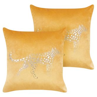 Beliani Beliani - Conjunto De 2 Cojines De Terciopelo Amarillo Mostaza Dorado 45 X 45 Cm Marula