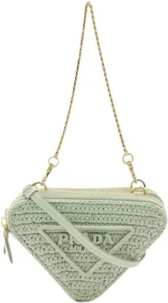 Prada Pre-owned Cross Body Bags, female, Green, Size: ONE SIZE Pre-owned Crochet Mini Contenitori Raffia Leather Clutch Bag
