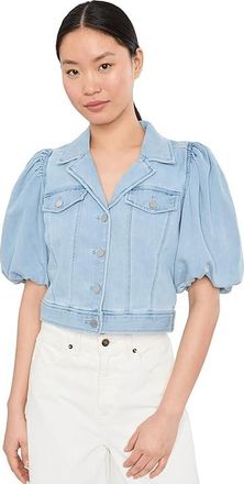 Liverpool L.A. Puff Sleeve Cropped Denim Trucker Jacket Womens Jacket Marine Sea : MD, Cotton/Denim/Polyester