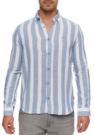 Indicode Langarmhemd INDICODE INDonuld, Herren, Gr. XL, N-Gr, blau (copen blau), Web, Obermaterial: 55% Leinen, 45% Baumwolle, gestreift, regular fit, Hemden L