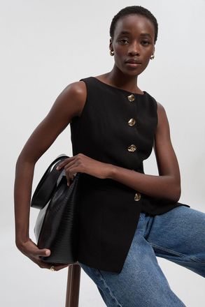 Karen Millen Womens Compact Essential Button Detail Waistcoat - Black - Size 10 UK