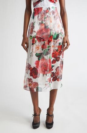 Dolce & Gabbana Floral Print Silk Chiffon Skirt in Ha5Pd B.rose Antiche F.bco at Nordstrom, Size 12 Us