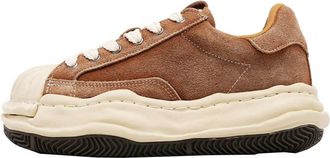 Generic Shell Toe Thick Soled Shoes with Comfortable and Breathable Leather Panels Casual Sports Sneakers for Couples (Brown,6.5)