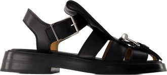Alexander McQueen Womens T-Bar Leather Sandals Black Calfskin