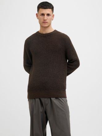Jack & Jones Strickpullover JACK & JONES JJGLOBAL KNIT CREW NECK, Herren, Gr. L, delicioso detail:twisted with schwarz, Strick, Obermaterial: 67% Polyacryl, 33% Ba