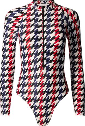 Perfect Moment Costume intero pied-de-poule a maniche lunghe con mezza zip - Bianco