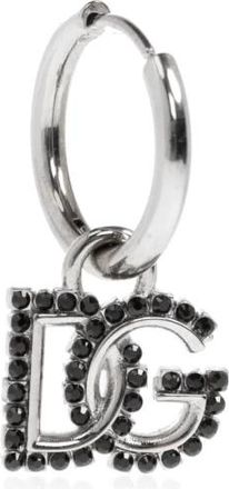 Dolce & Gabbana Enkele oorbel met een hanger in de vorm van een logo - Heren - Oorbellen - Grijs - ONE Size - Leer - Accessoires