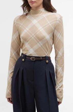 Barbour Savannah Plaid Mock Neck Cotton Sweater in Beige at Nordstrom, Size 10 Us