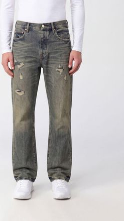 Purple Jeans straight in denim di cotone con effetto usurato e stampa grafica