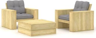 vidaXL Set Muebles De Jard&iacute;n Y Cojines 3 Pzas Madera Pino Impregnada Vidaxl
