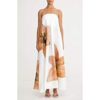 Significant Other Parisa Placed Floral Strapless Linen Maxi Dress in Tigerlily at Nordstrom, Size 12 Us