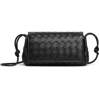 Bottega Veneta Discoteca Intrecciato Leather Crossbody Pouch in 8425 Black-Gold at Nordstrom