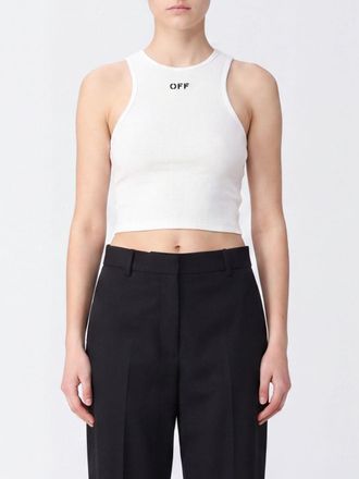 Off-white Top cropped in cotone stretch con logo a contrasto
