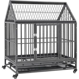 vidaXL Gabbia per Cani con Ruote in Acciaio e Tetto 92x62x106 cm - Vidaxl