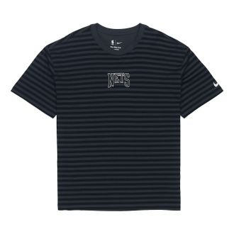 Nike Mens Nike NBA Brooklyn Nets Casual Sports Loose Alphabet Stripe Short Sleeve Black T-Shirt DA5862-060
