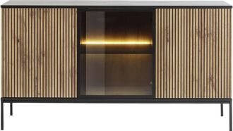 VENTE-UNIQUE.COM Aparador efecto madera negro, color natural claro