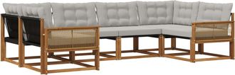 vidaXL Conjunto De Sof&aacute;s De Exterior 6 Uds. Natural Y Gris Claro Vidaxl