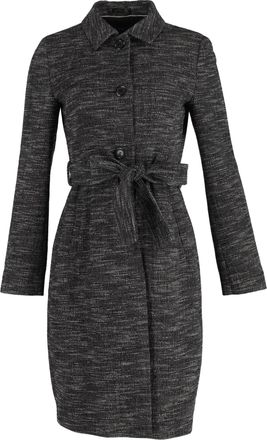 HUGO BOSS Pre-owned Womens Single-Breasted Belted Coat in Grey Wool - Size 8 UK