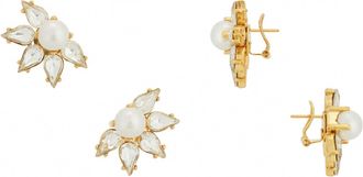 Anton Heunis Flower Motif Pearl Omega Clasp Earring In Cream/crystal/gold
