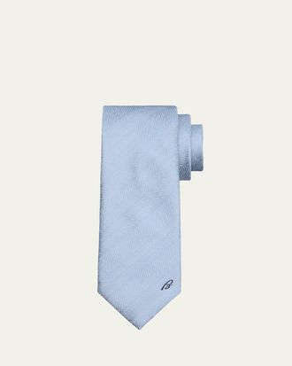 Brioni Mens Embroidered Herringbone Silk Tie