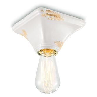 Ferroluce Plafoniera Vintage Quadrata Piccola Ceramica Bianca 1 Luce E27