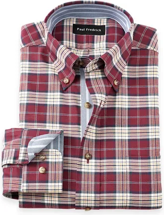 Paul Fredrick Tailored Fit Non-iron Thermolite Flannel Plaid Dress Shirt With Contrast Trim