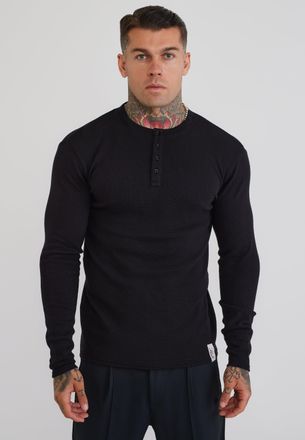 Siksilk Camiseta Henley Negra para Hombre XXL