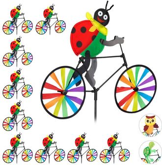 Relaxdays 10 Molinillos De Viento Mariquita Para Terraza, Jard&iacute;n Y Ni&ntilde;os, Poli&eacute;ster Y Pl&aacute;stico, Multicolor