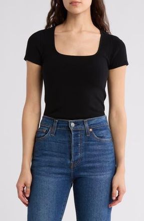 Leith Compact Short Sleeve Sweater in Black at Nordstrom Rack, Size X-Small
