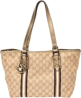 Gucci Beige & Gold Monogrammed Canvas Jolicoeur Tote (Authentic Pre-Loved)