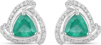 Diana M. Jewels Zambian Emerald Trillion 5.50mm - 2Pcs + White Diamond F/C Round 0.90mm( I1-I2/I color ) - 36Pcs + White Diamond F/C Round 0.80mm( I1-I2/I color ) - 3