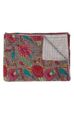 Taj Vintage Cotton Kantha Throw Blanket in Red Floral at Nordstrom Rack
