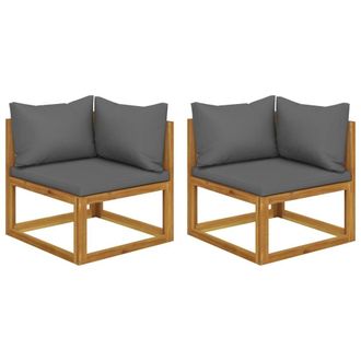 Berkfield Home Sectional Corner Sofas 2 pcs with Cushions Solid Wood Acacia in Dark Grey