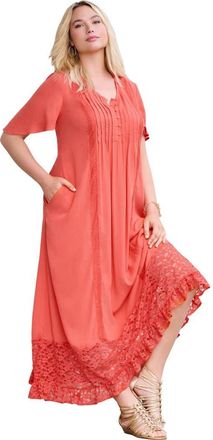 Roaman's Hand-Crinkled Lace-Panelled Boho Dress in Dusty Coral at Nordstrom, Size 28