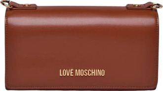 Love Moschino Structured Brown Polyurethane Shoulder Bag With Gold Accents