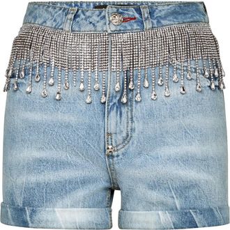 Philipp Plein Korte Broeken, Dames, Blauw, W26, Katoen, Hot Pants Fringe