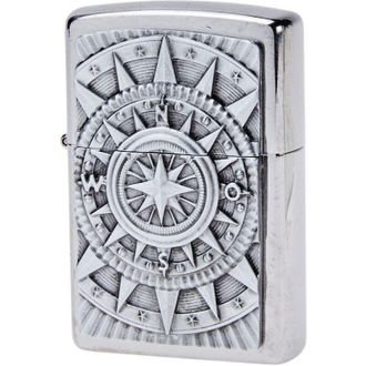 Zippo 2005350 - Accendino a benzina con emblema, in ottone effetto acciaio inox, 1 x 6 x 6 cm - Zippo