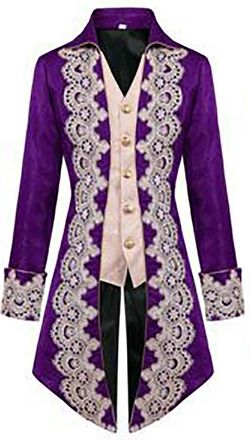 Generic Mens Victorian Fancy Outfit 18th Century Regency Tailcoat Vest Halloween Costume Steampunk Jacket for Mens Lace Embroidered Gothic Victorian Coat